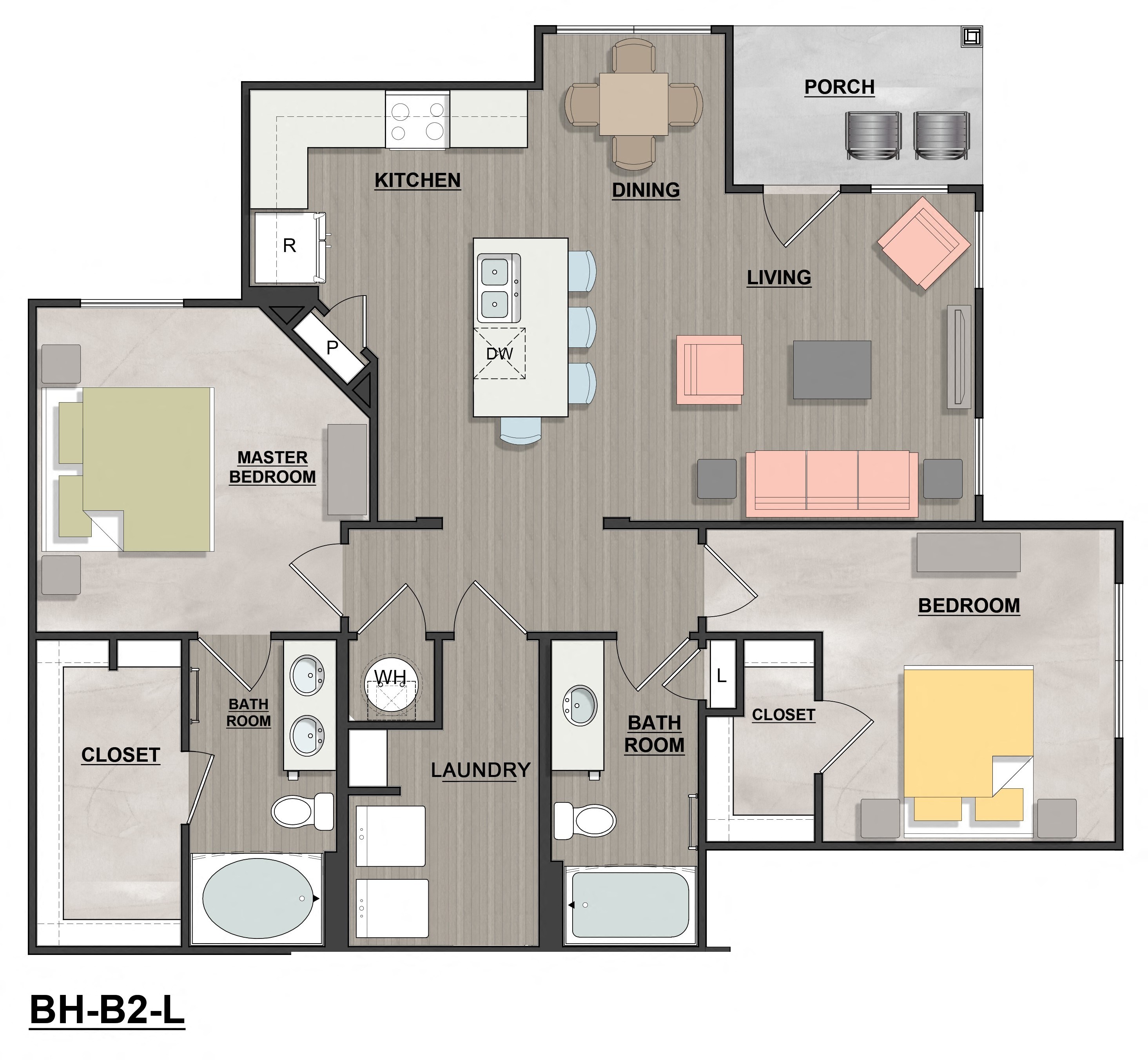 the 1121 1 bedroom floor plan with 2 baths